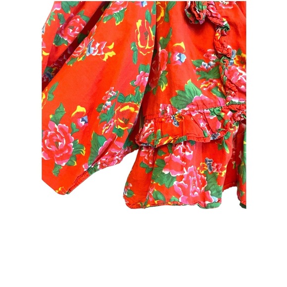 Rhode Elodie Blouse Top Size Medium Red Floral Cropped Puff Sleeve Ruffle Boho - Picture 6 of 8